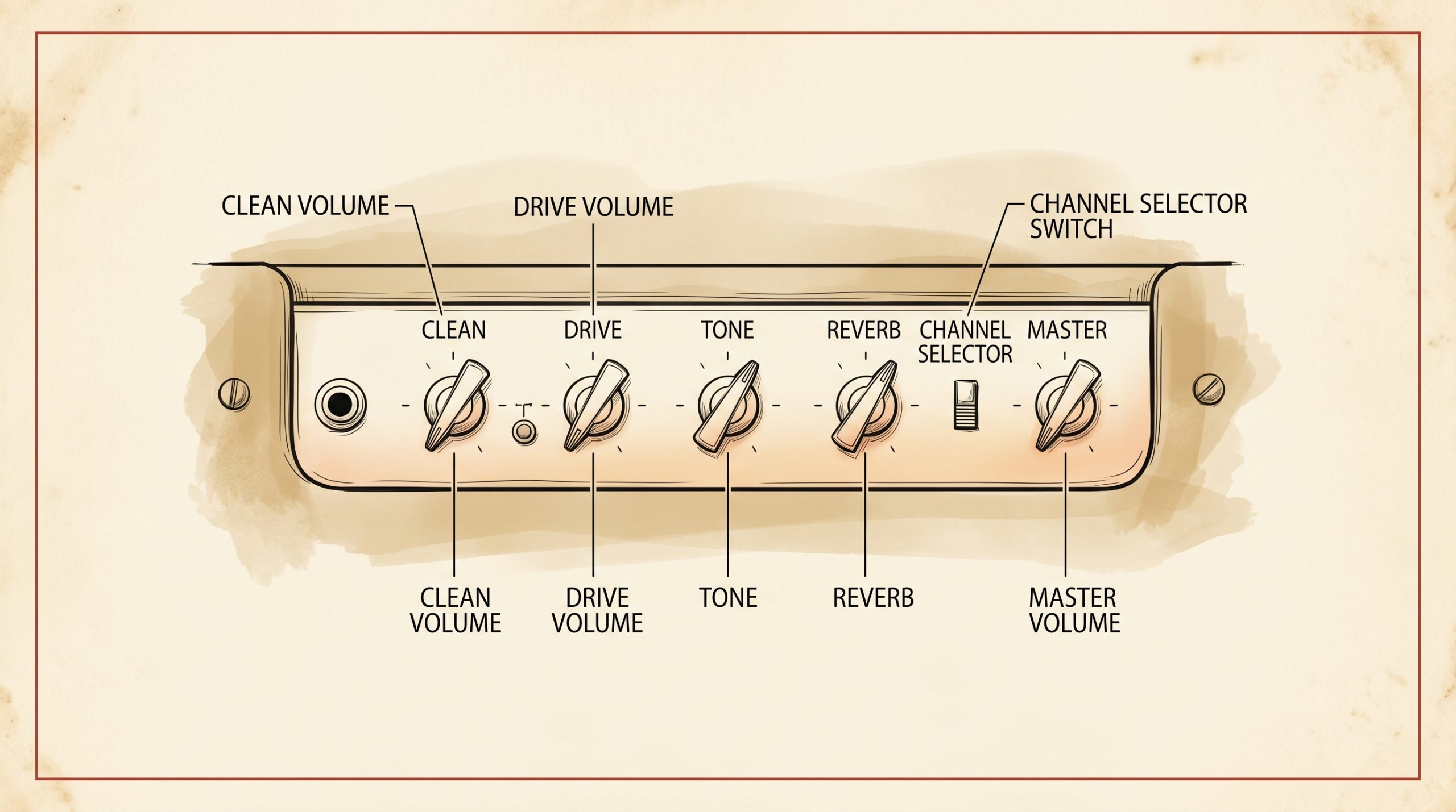 Fender Blues Deluxe control panel layout with knob functions labeled