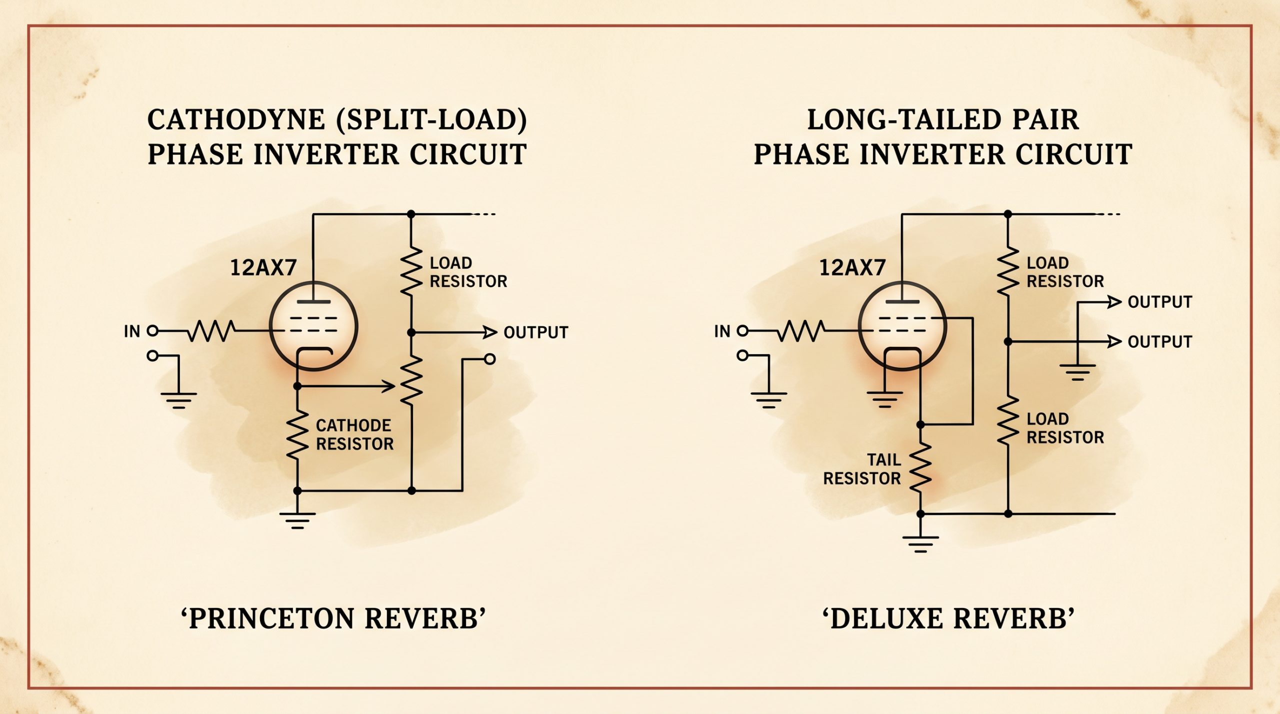 Cathodyne split-load phase inverter vs long-tailed pair circuit comparison