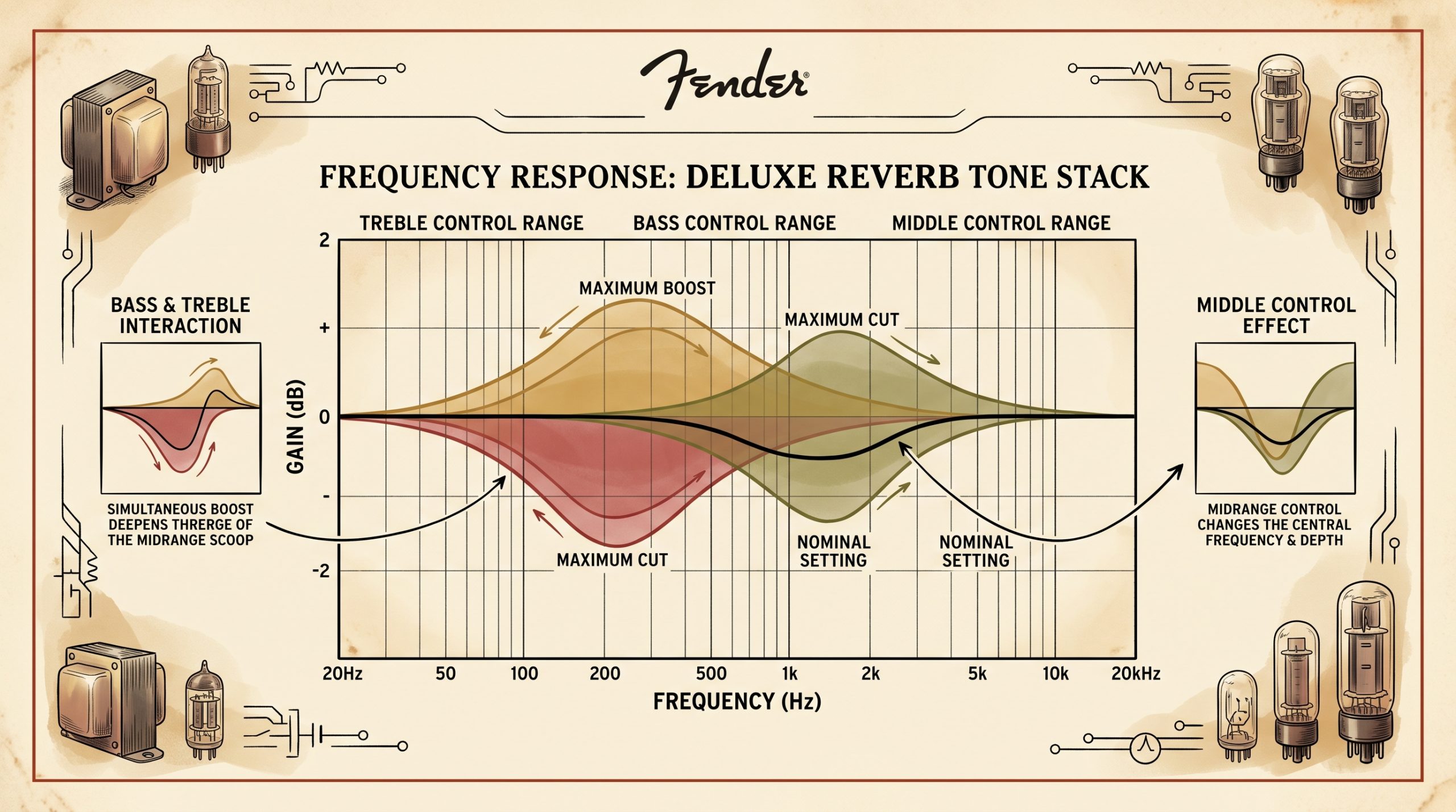 fender deluxe reverb tone stack frequency response treble bass middle