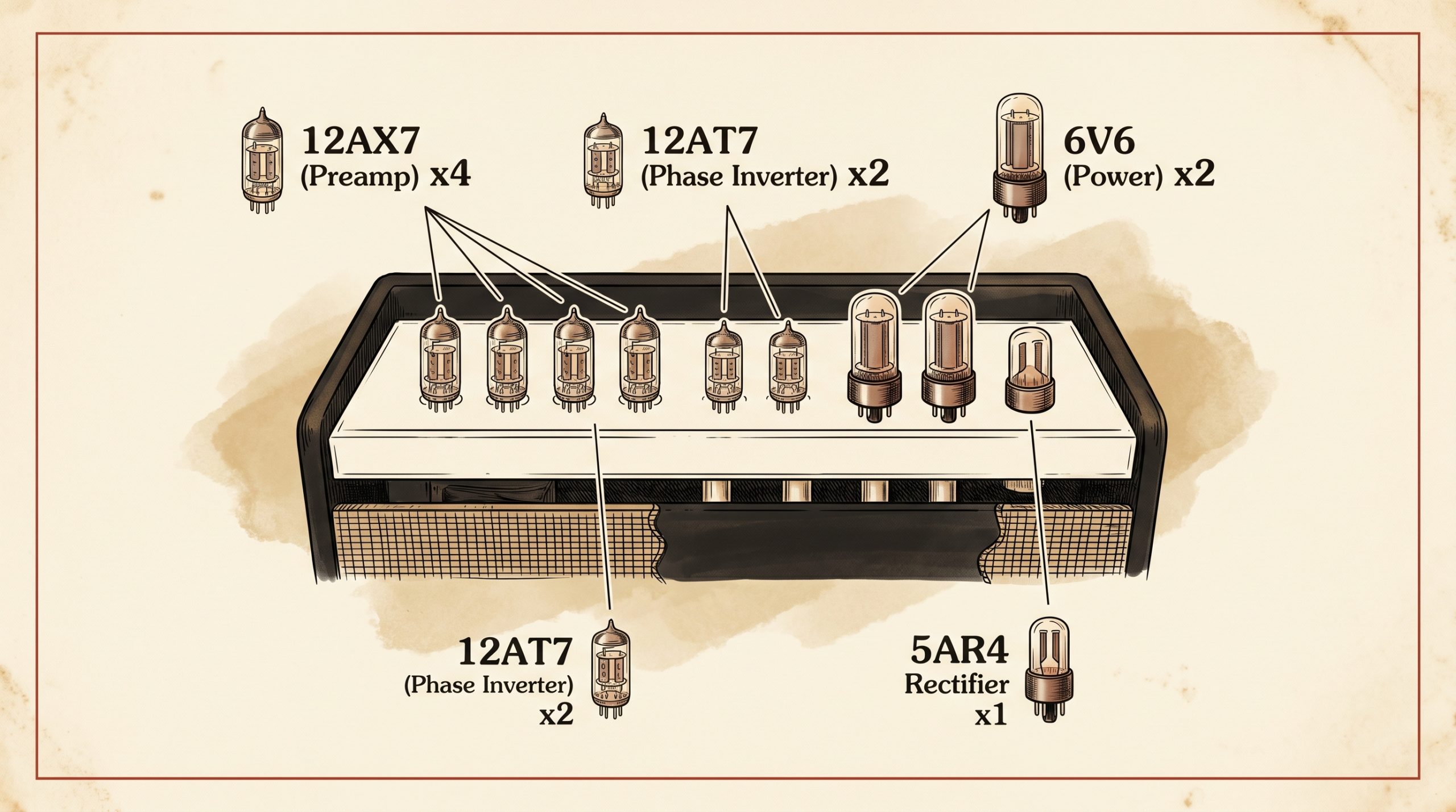 fender deluxe reverb tube configuration 12ax7 12at7 6v6 5ar4