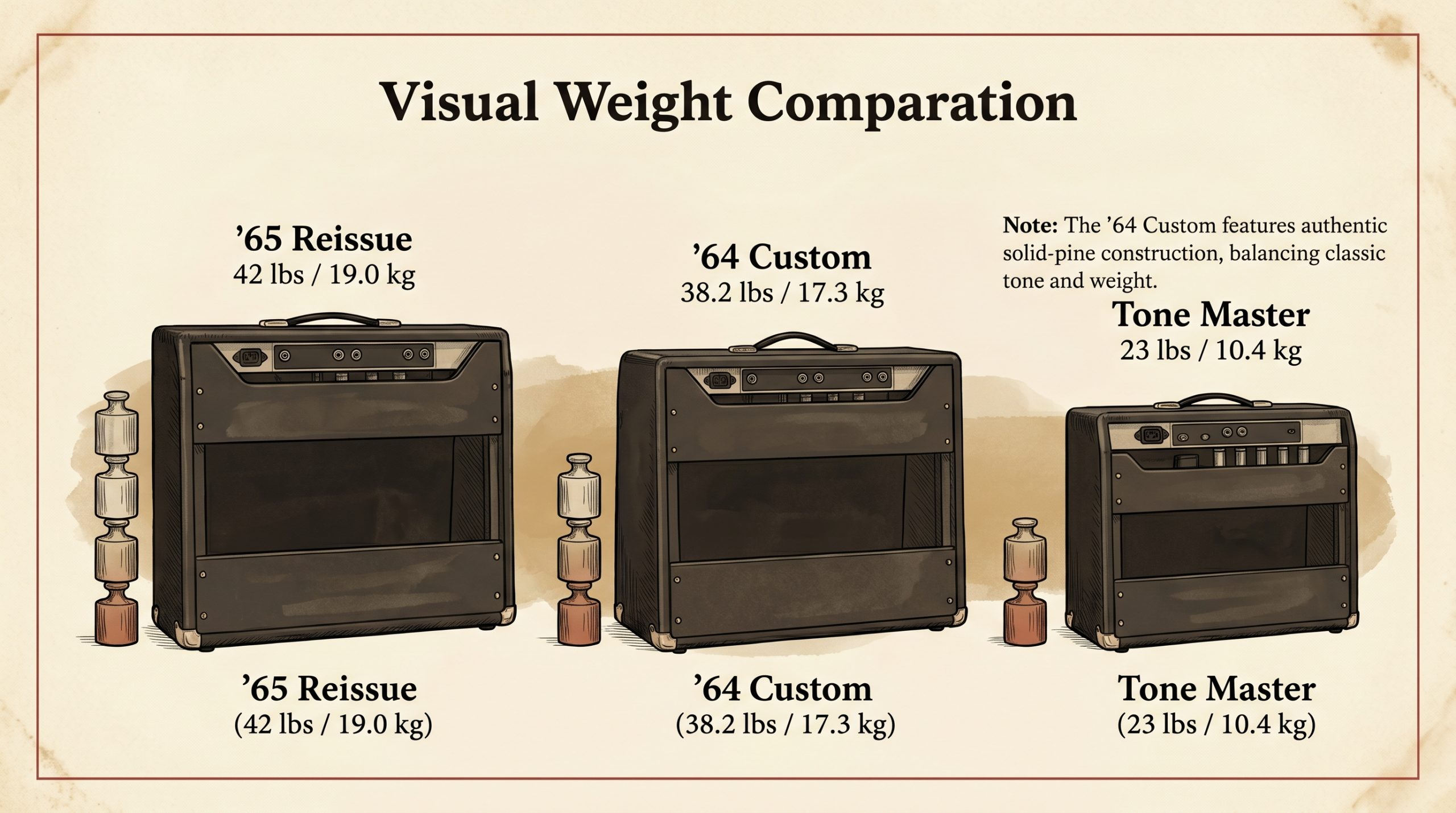 fender deluxe reverb weight 42 pounds 38 pounds 23 pounds comparison