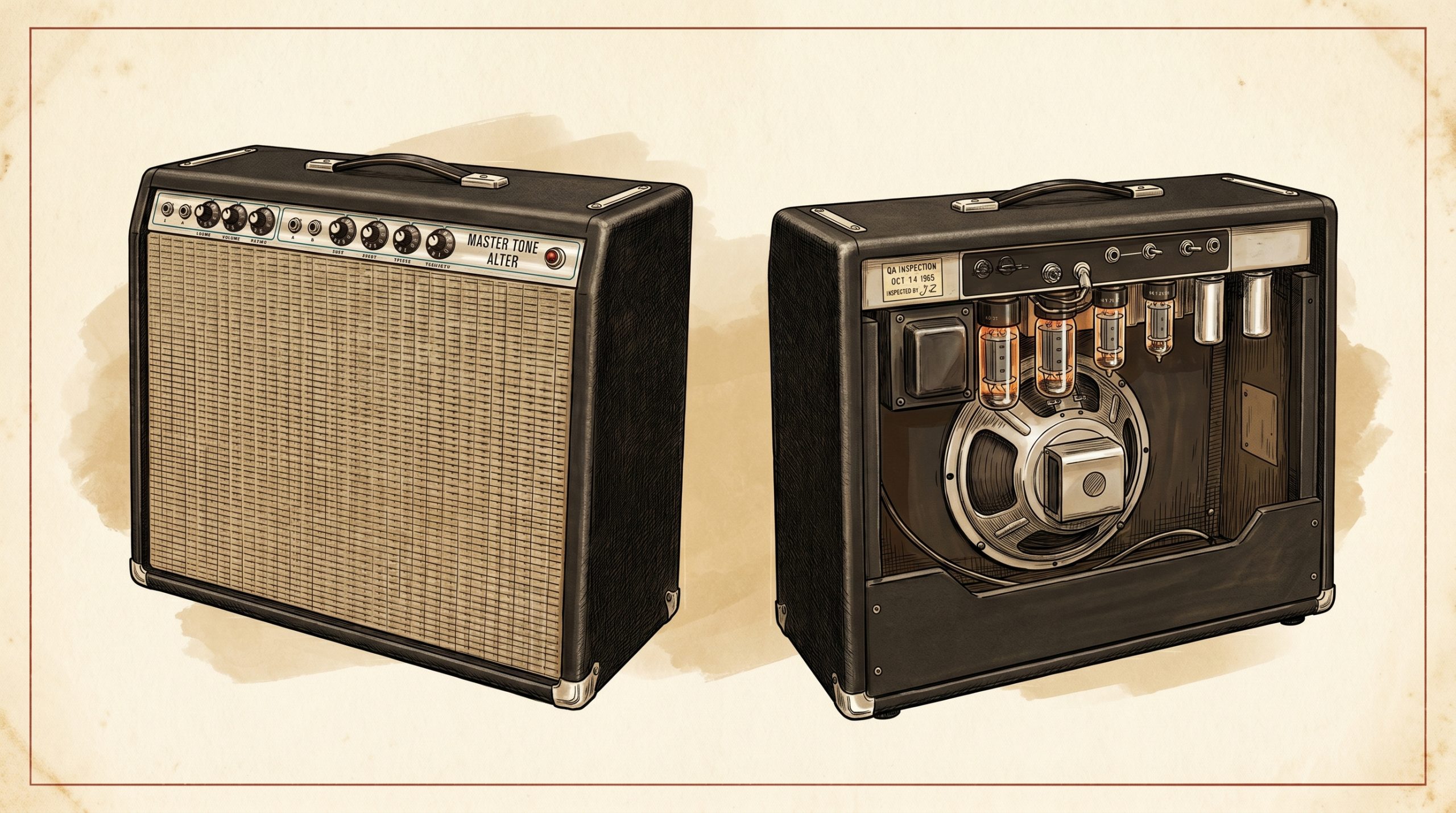 vintage fender tube amplifier with dating reference markers highlighted