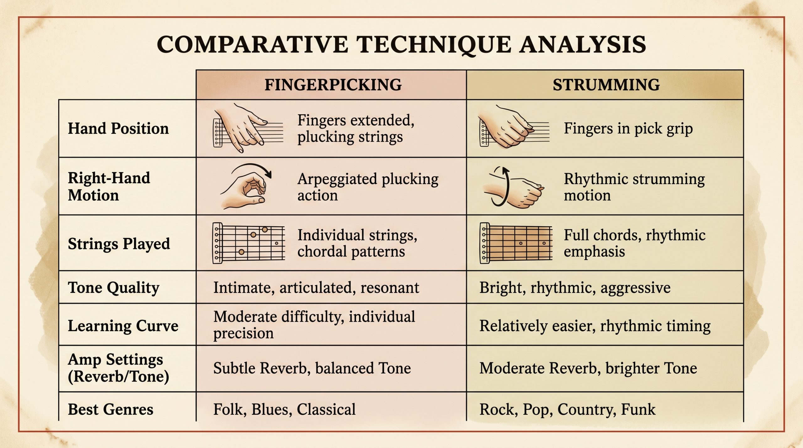 fingerpicking vs strumming guitar technique differences comparison