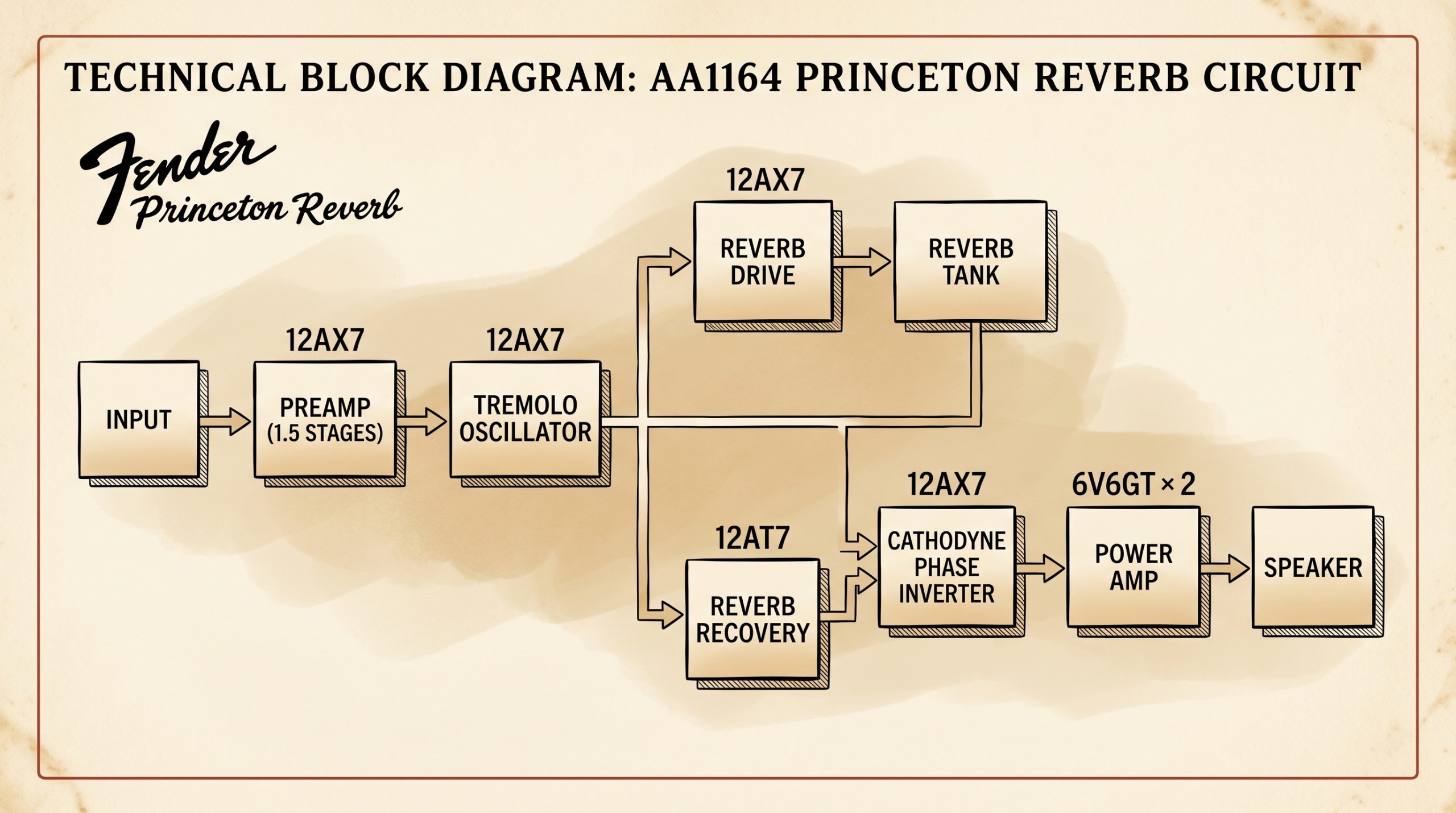 Fender Princeton Reverb AA1164 circuit block diagram preamp reverb power amp