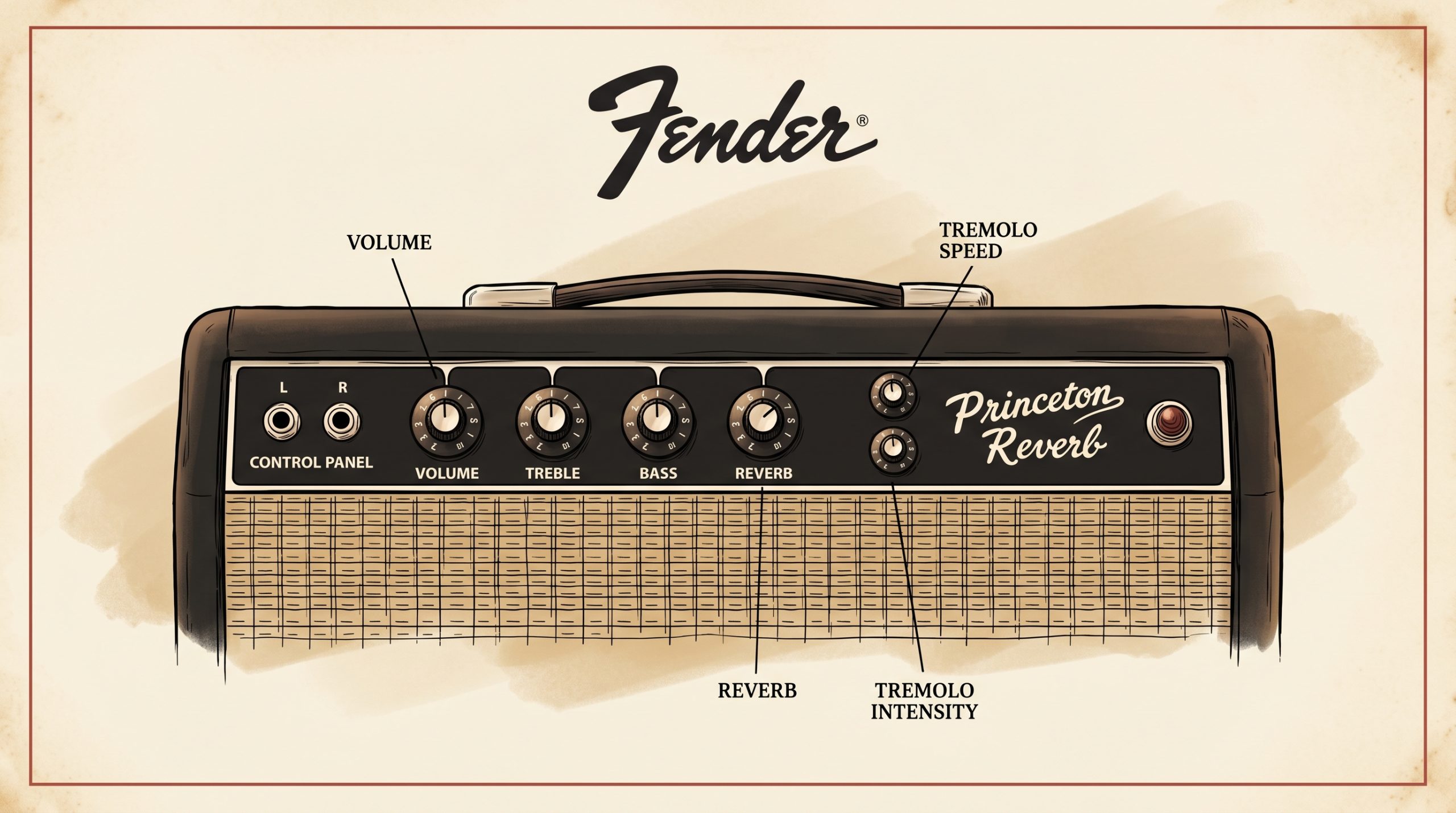 Fender Princeton Reverb control panel knob layout diagram blackface
