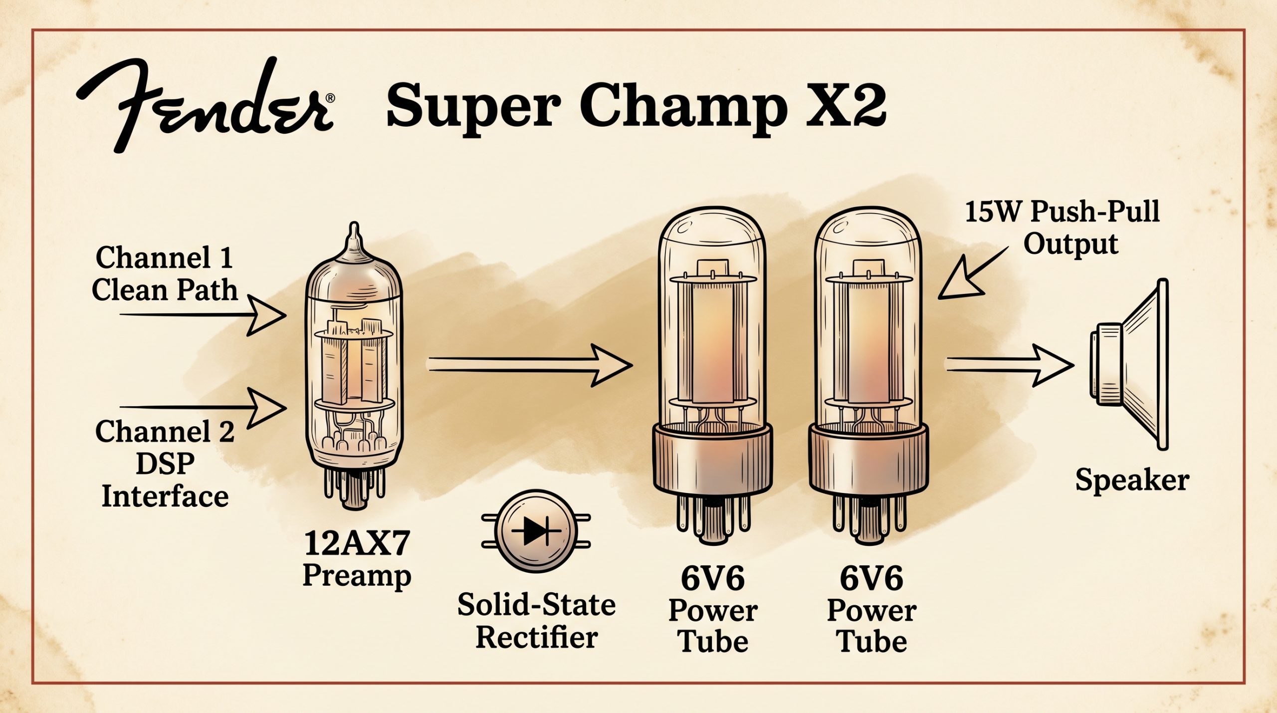 Super Champ X2 tube complement 12AX7 6V6 rectifier diagram