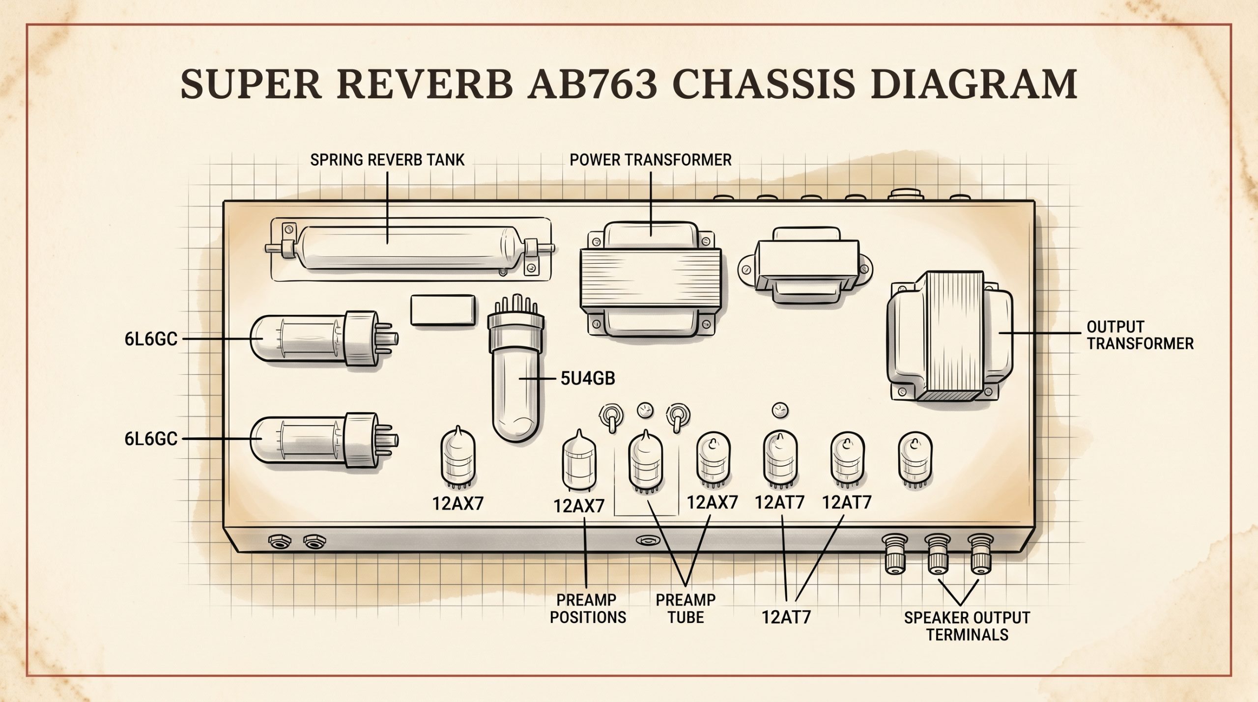 AB763 Super Reverb chassis layout tube positions transformer placement