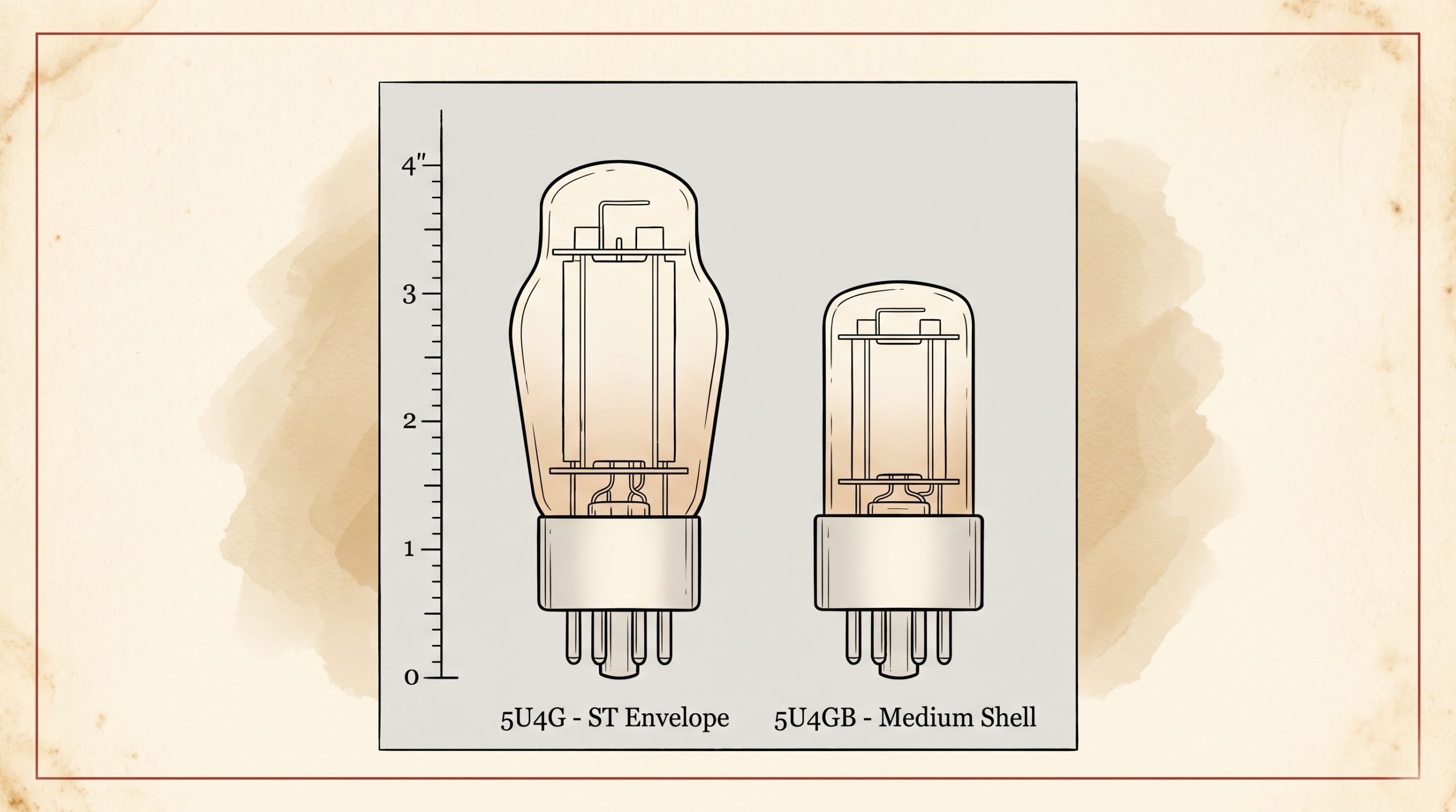 5U4G vs 5U4GB rectifier tube size envelope comparison octal