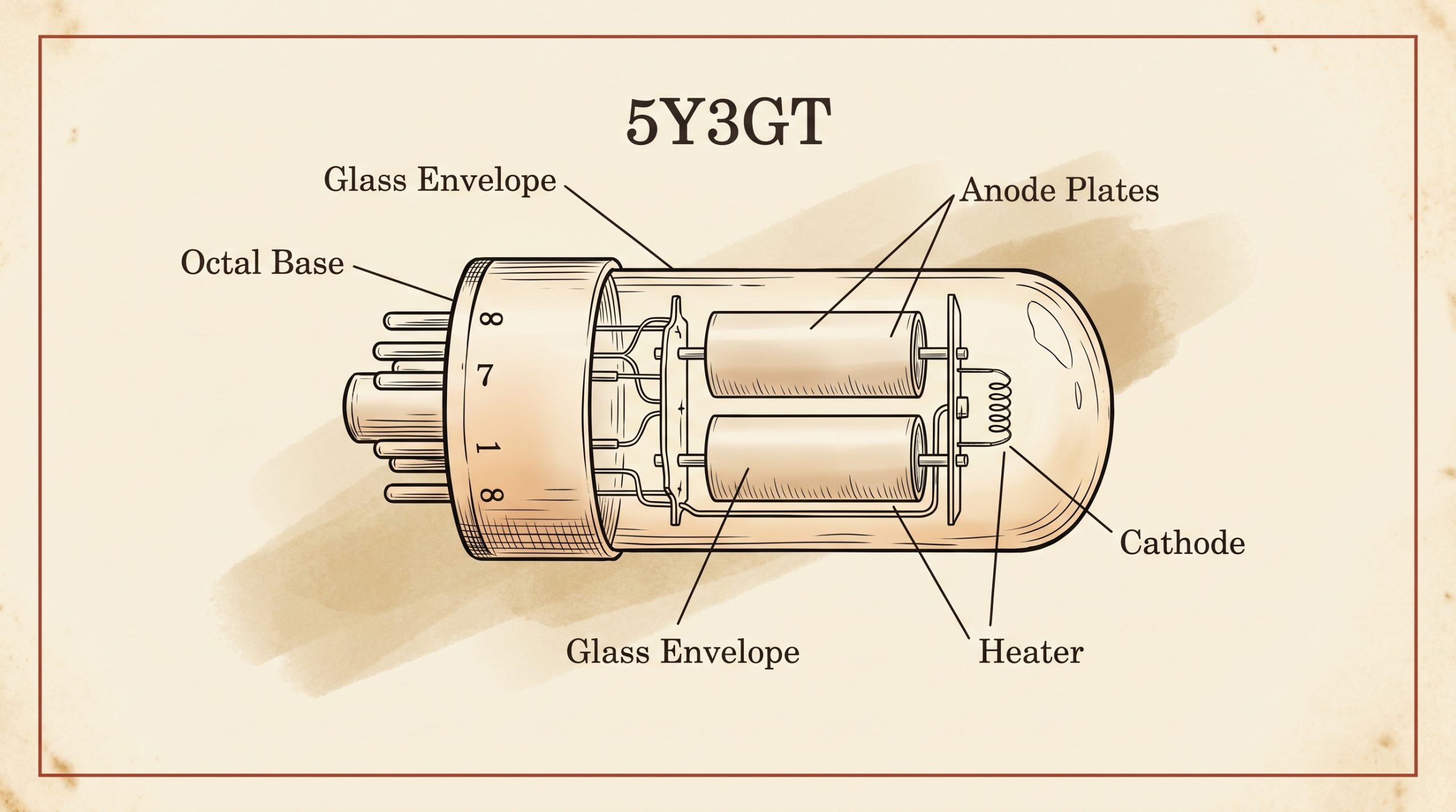 5Y3GT tube anatomy glass envelope octal base plate cathode heater