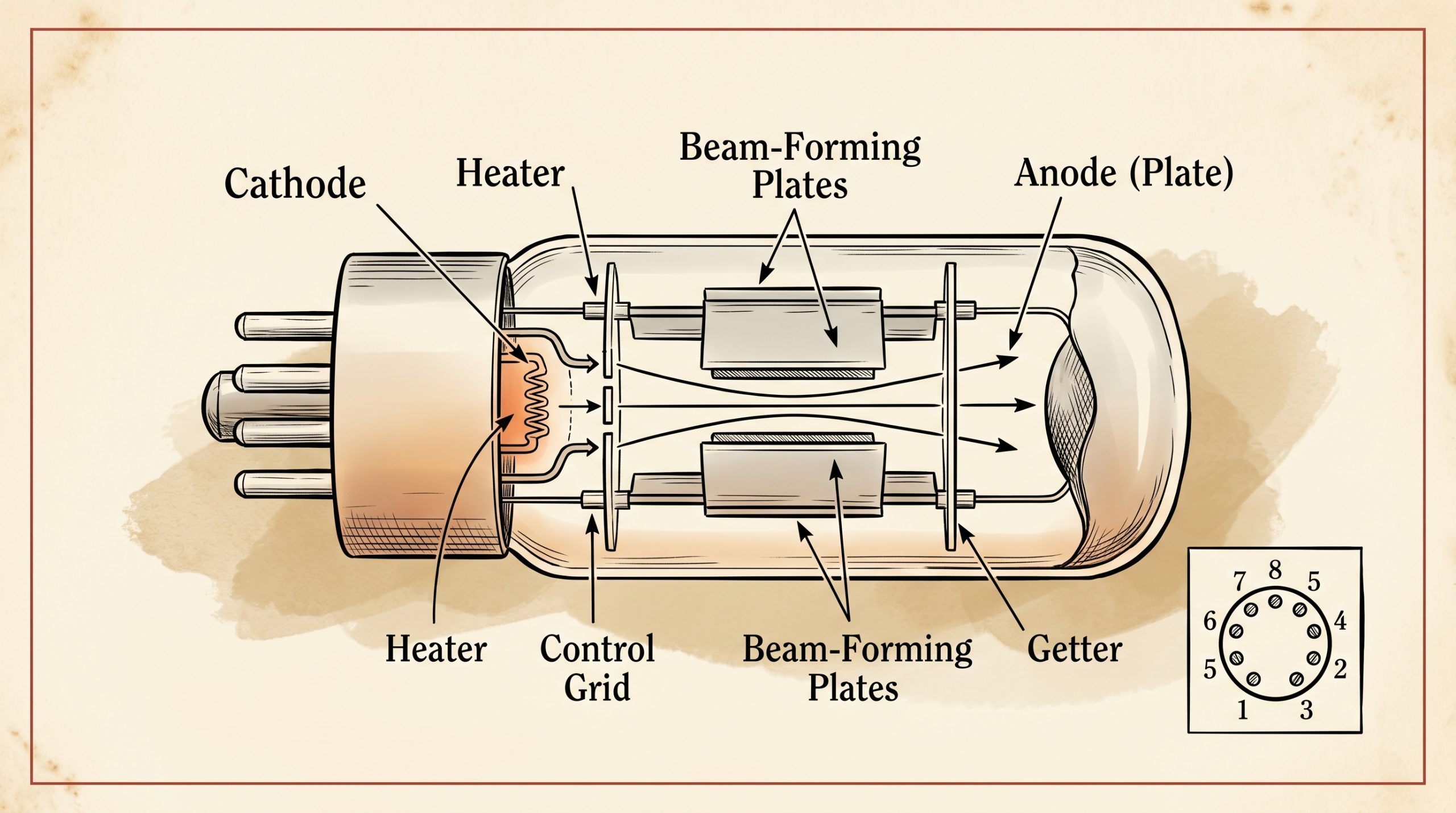 6L6 beam power tetrode internal structure cathode anode control grid