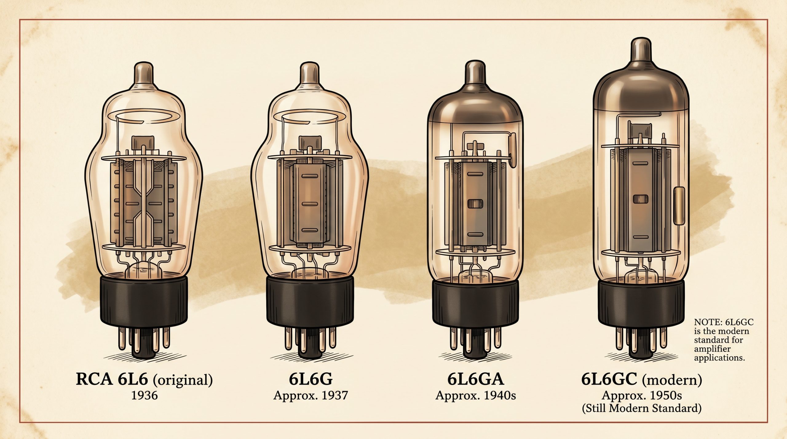 6L6 6L6G 6L6GA 6L6GB 6L6GC tube variants envelope shape comparison