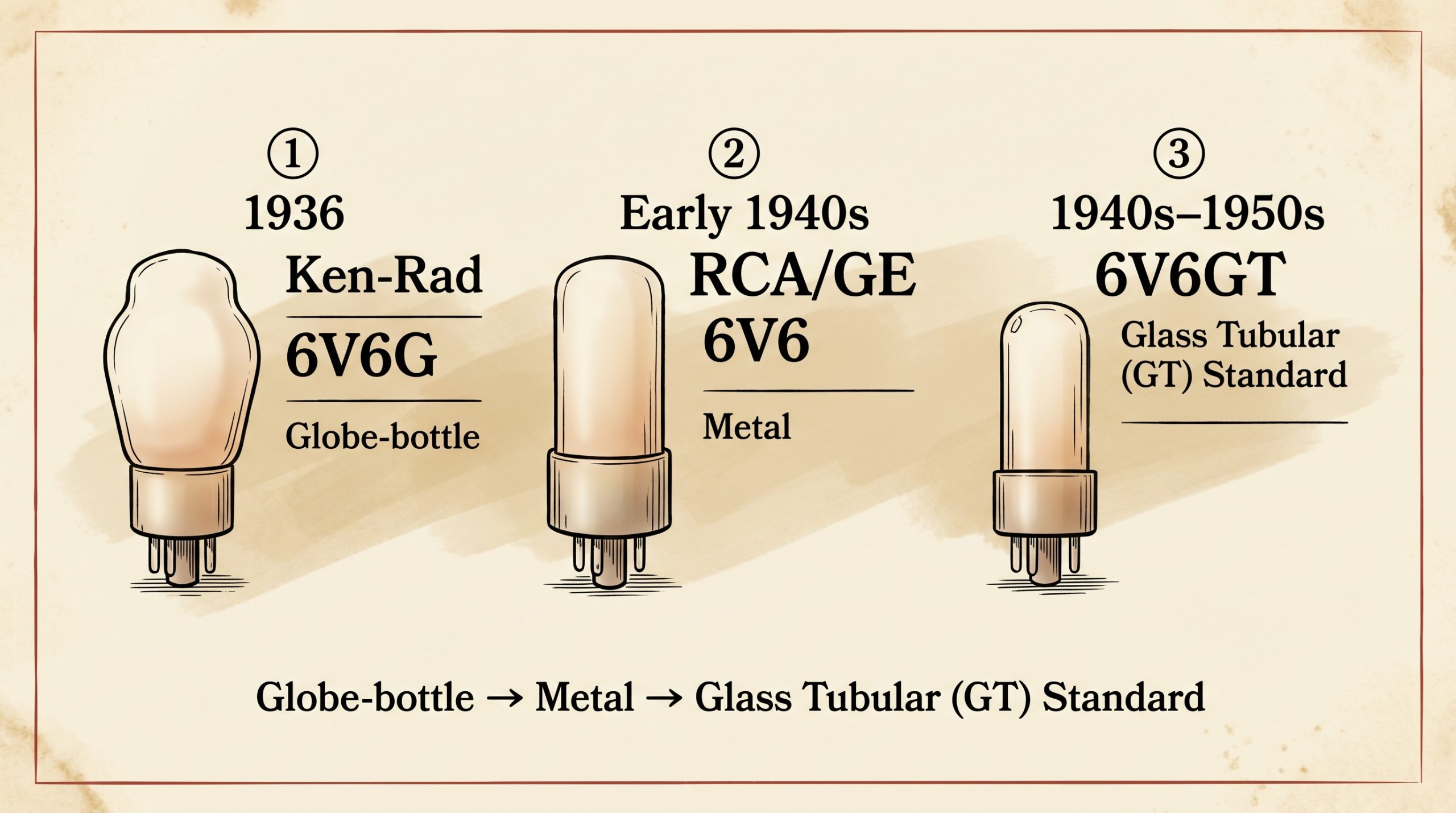 6V6 tube manufacturing history timeline Ken-Rad RCA GE Sylvania 1936-1950s