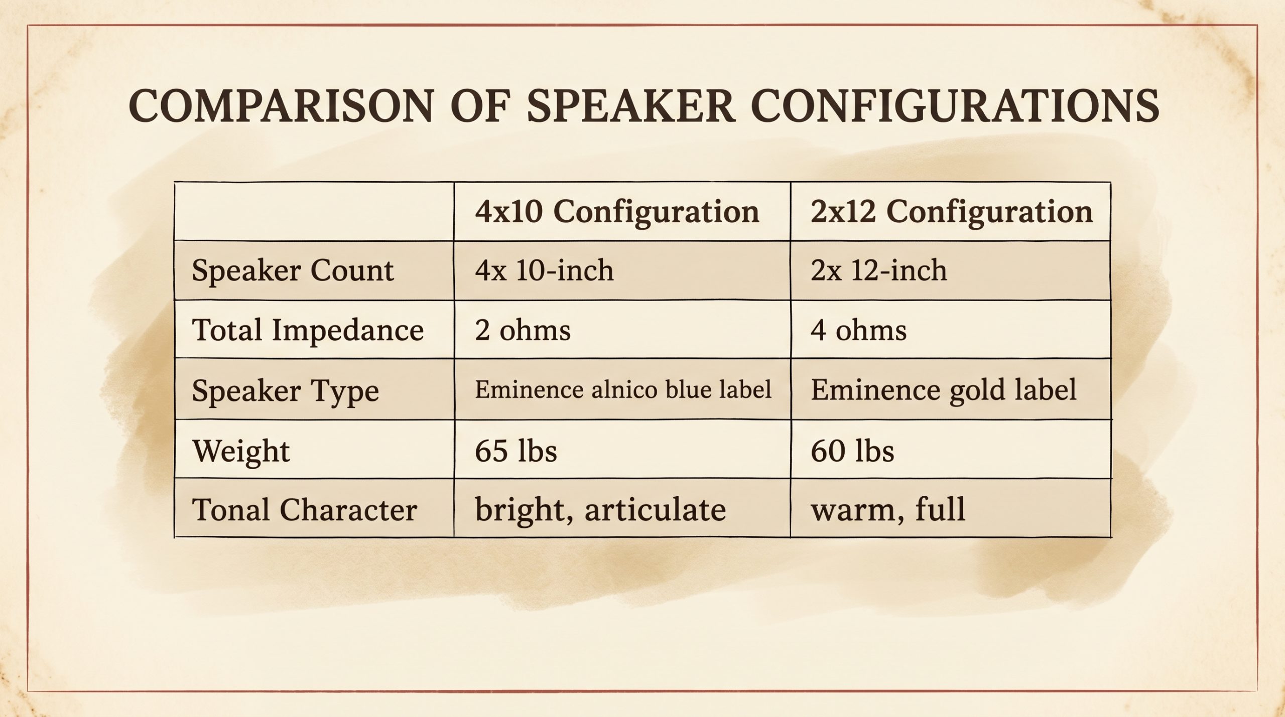 Blues DeVille 4x10 vs 2x12 speaker configuration impedance comparison