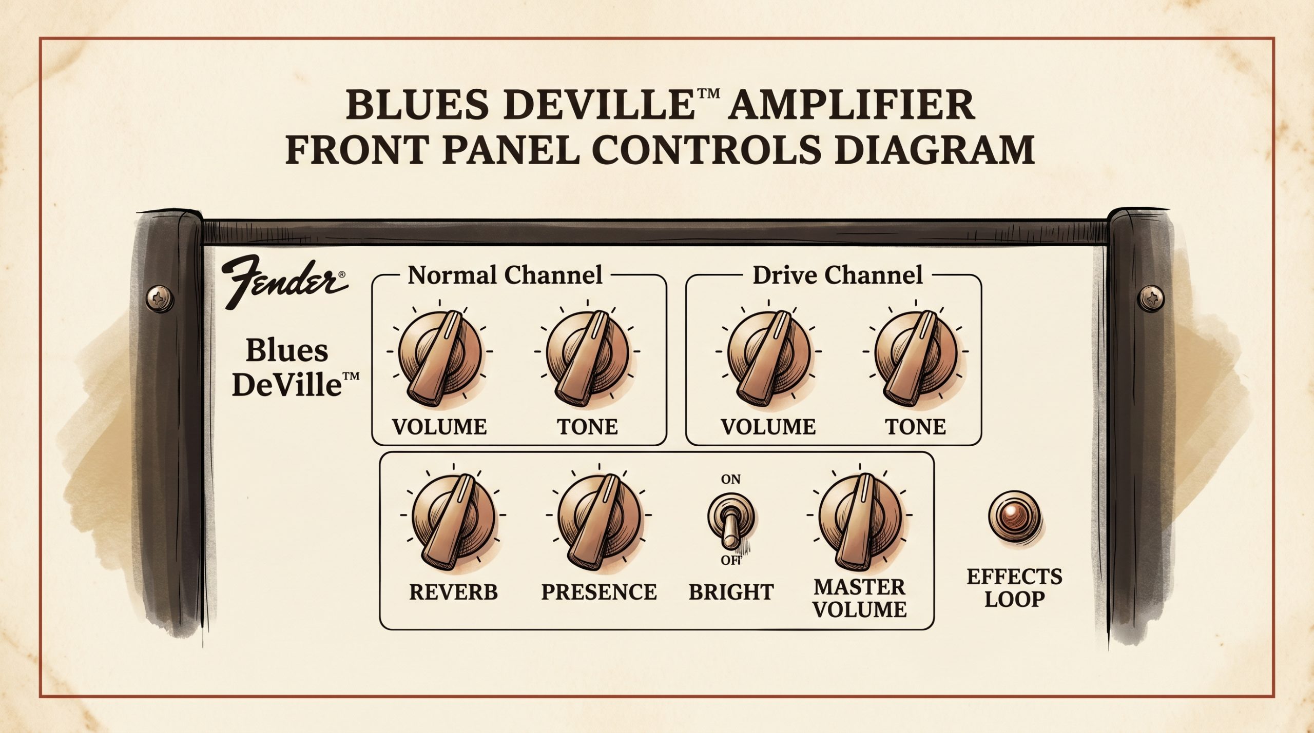 Blues DeVille two-channel Normal Drive control panel layout knobs switches