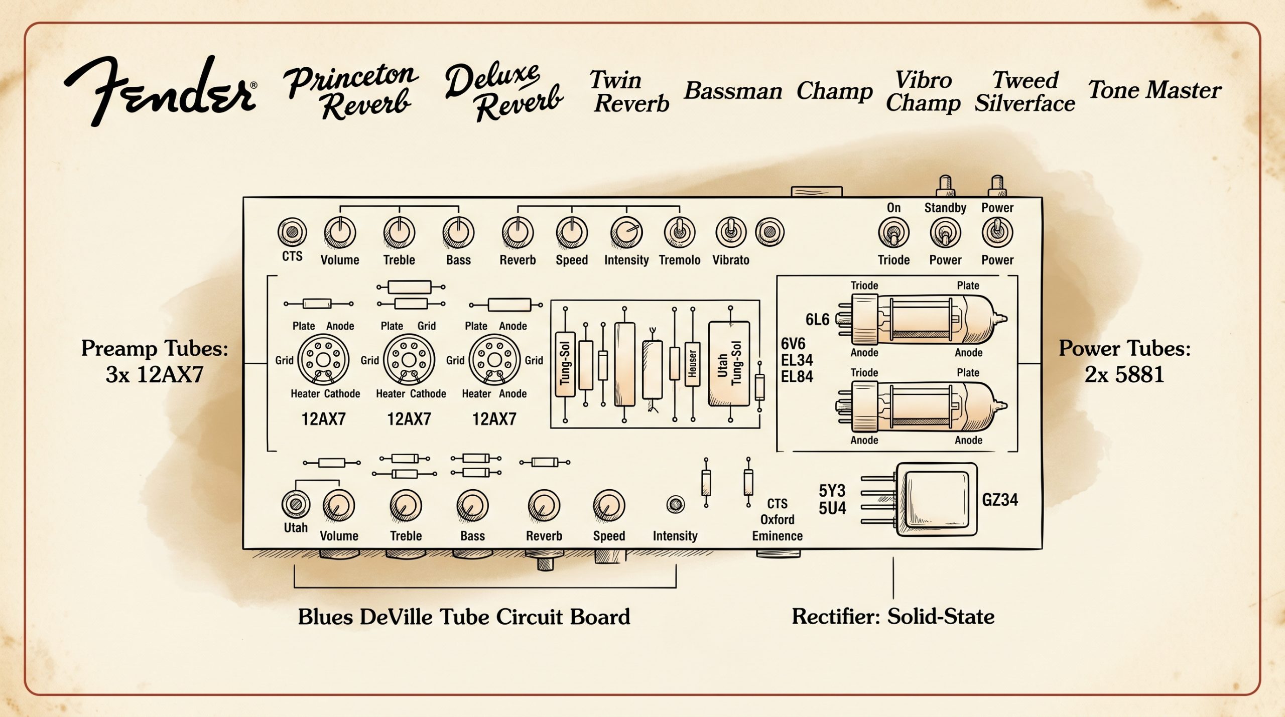 Fender Blues DeVille tube complement 12AX7 5881 rectifier diagram