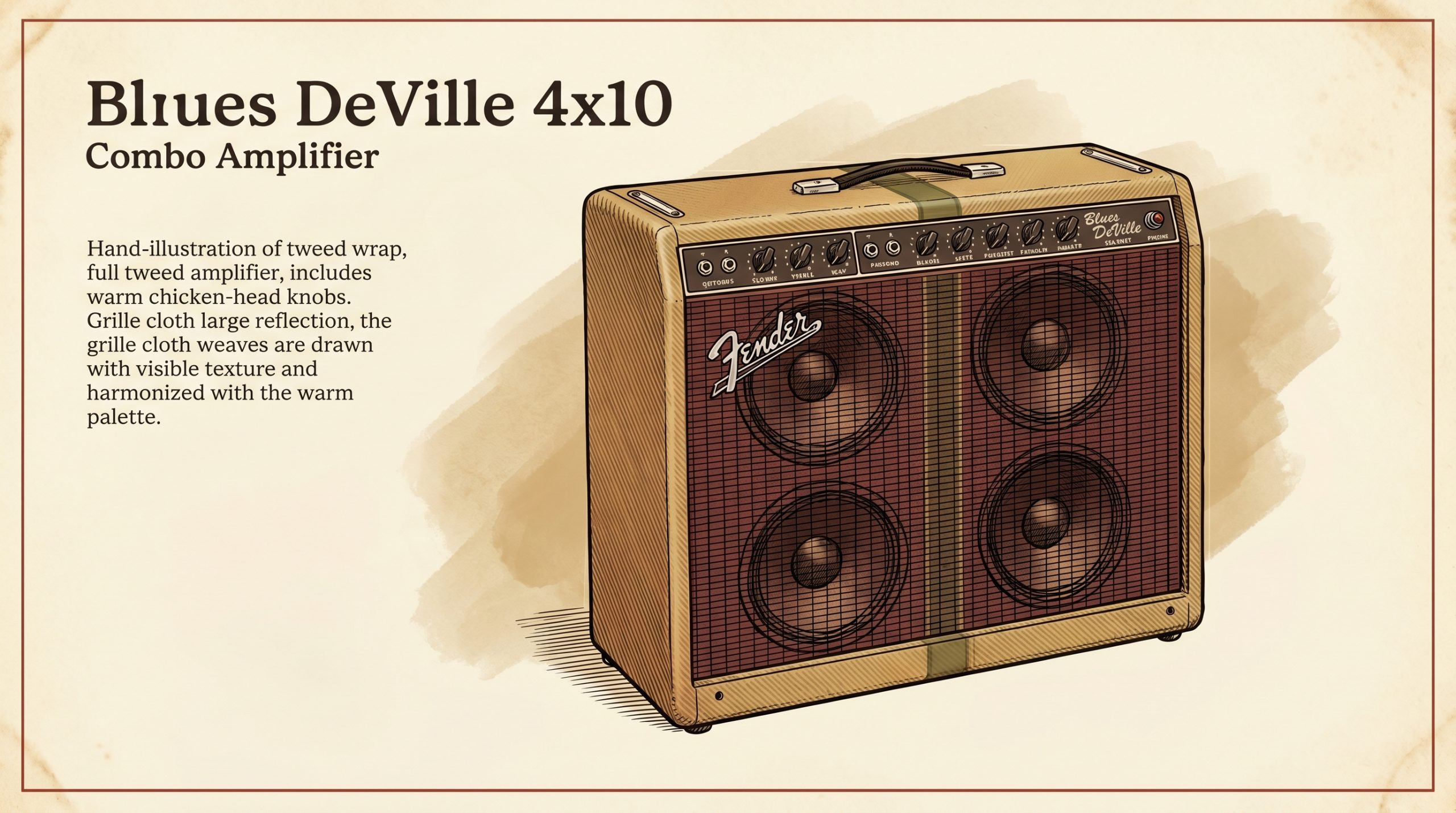 Fender Blues DeVille 4x10 tweed combo amplifier oxblood grill