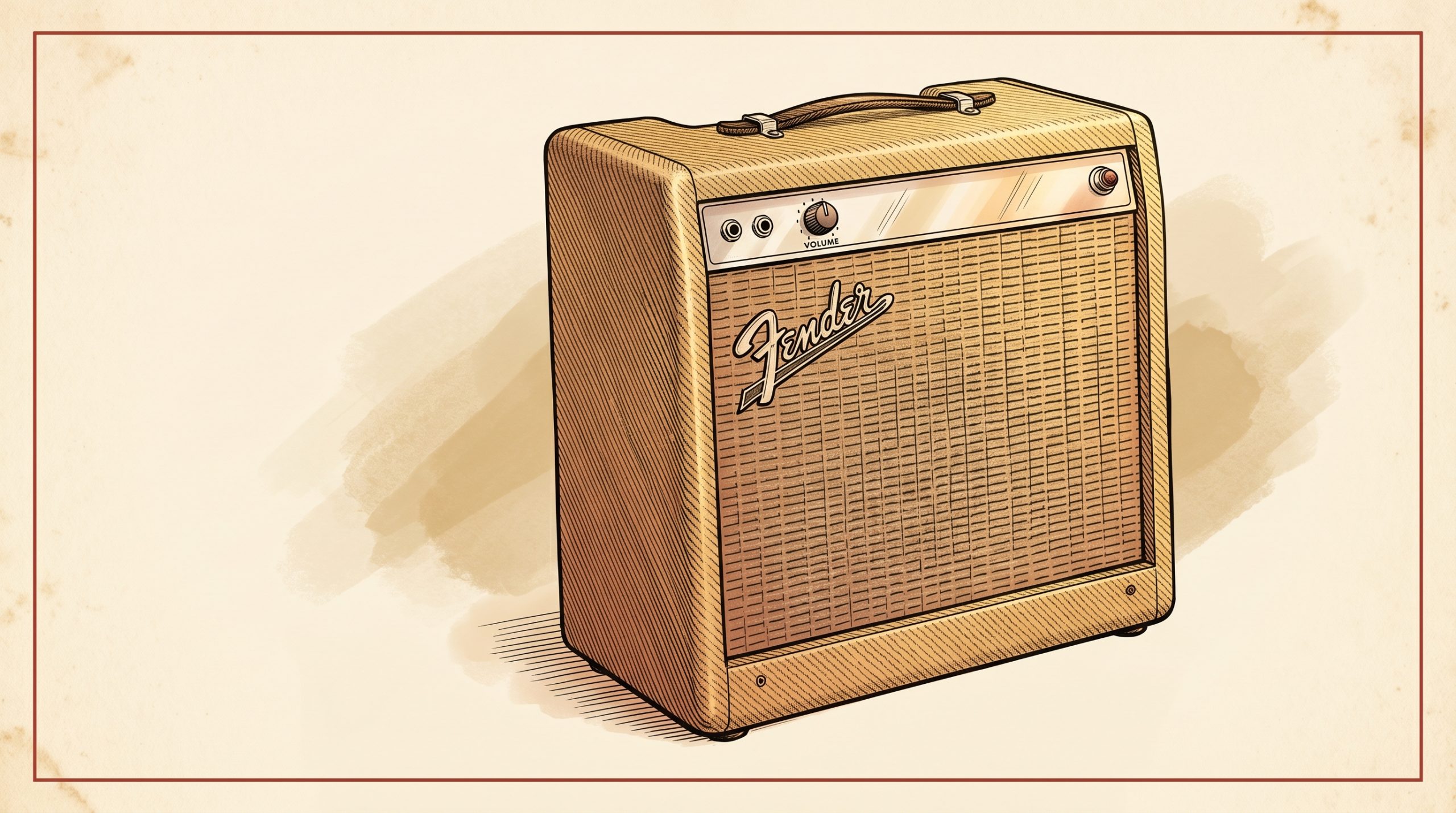 Fender Champ 5F1 tweed combo amplifier vintage catalog illustration