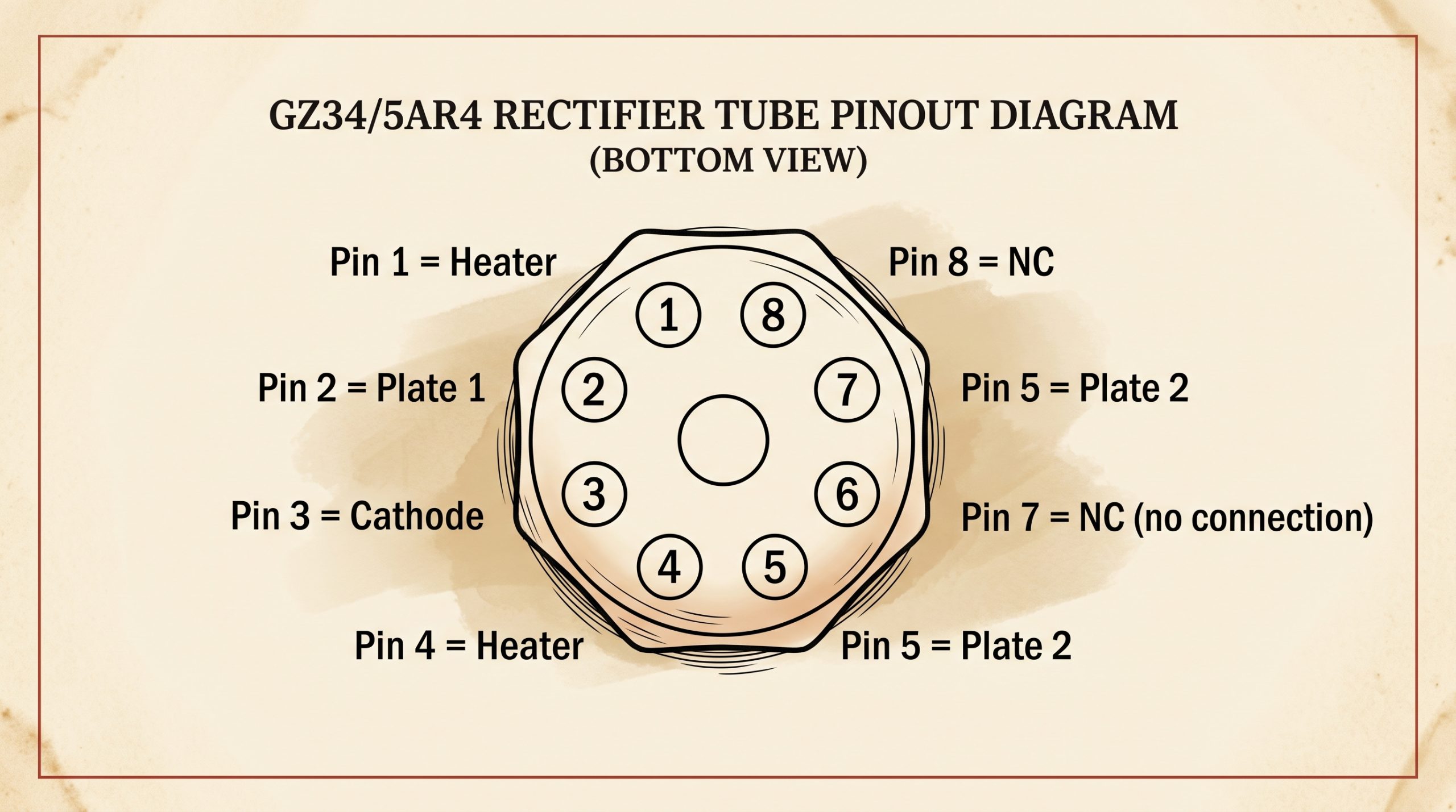 GZ34 5AR4 octal pinout heater plate cathode connections