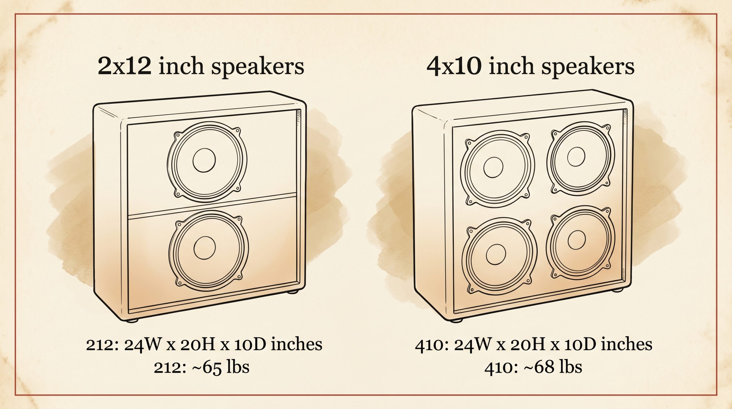 Fender Hot Rod DeVille 212 vs 410 speaker layout cabinet dimensions comparison