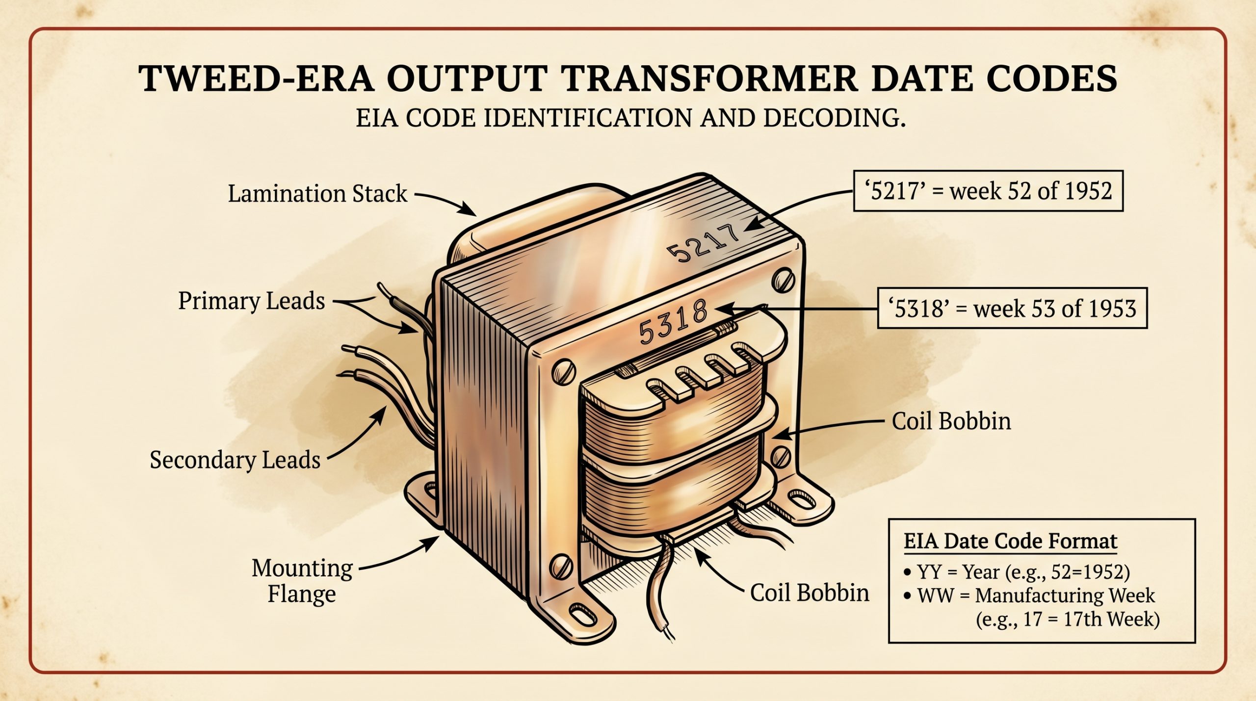 fender tweed EIA transformer date code identification 1950s