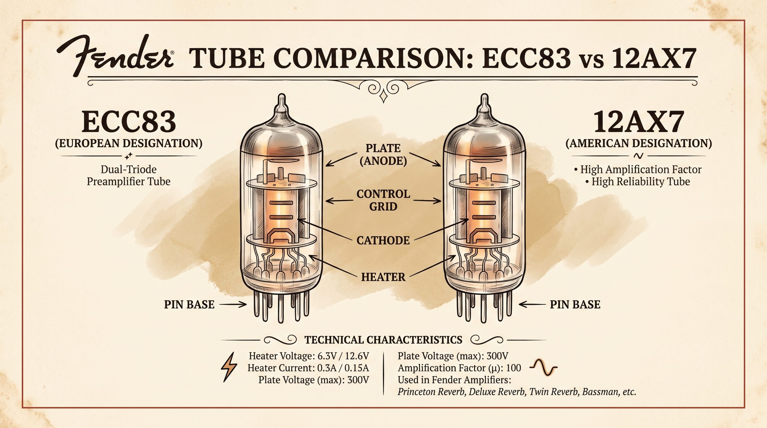 ecc83 vs 12ax7 overview diagram