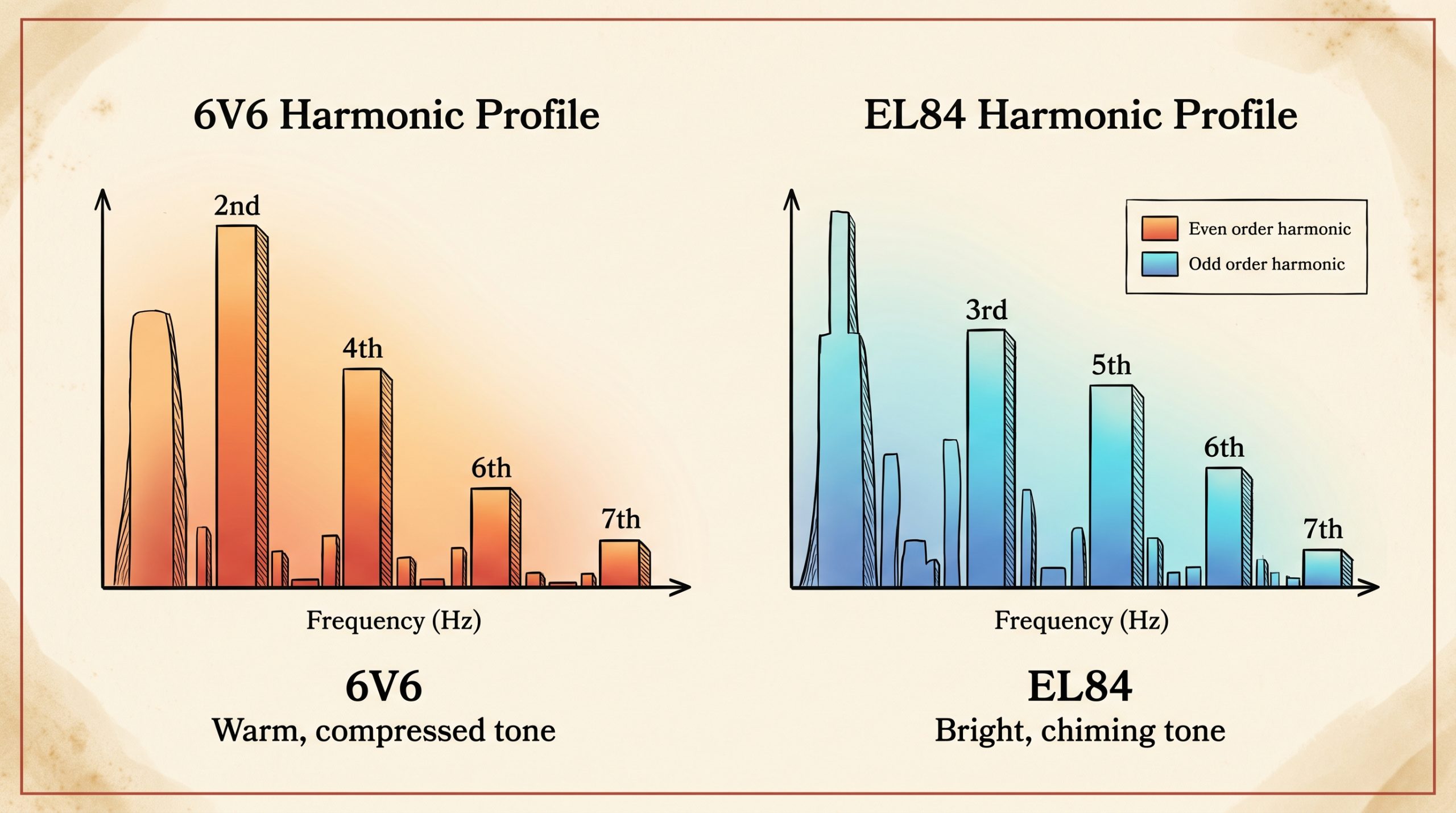 6V6 even-order harmonics vs EL84 odd-order harmonics tone character