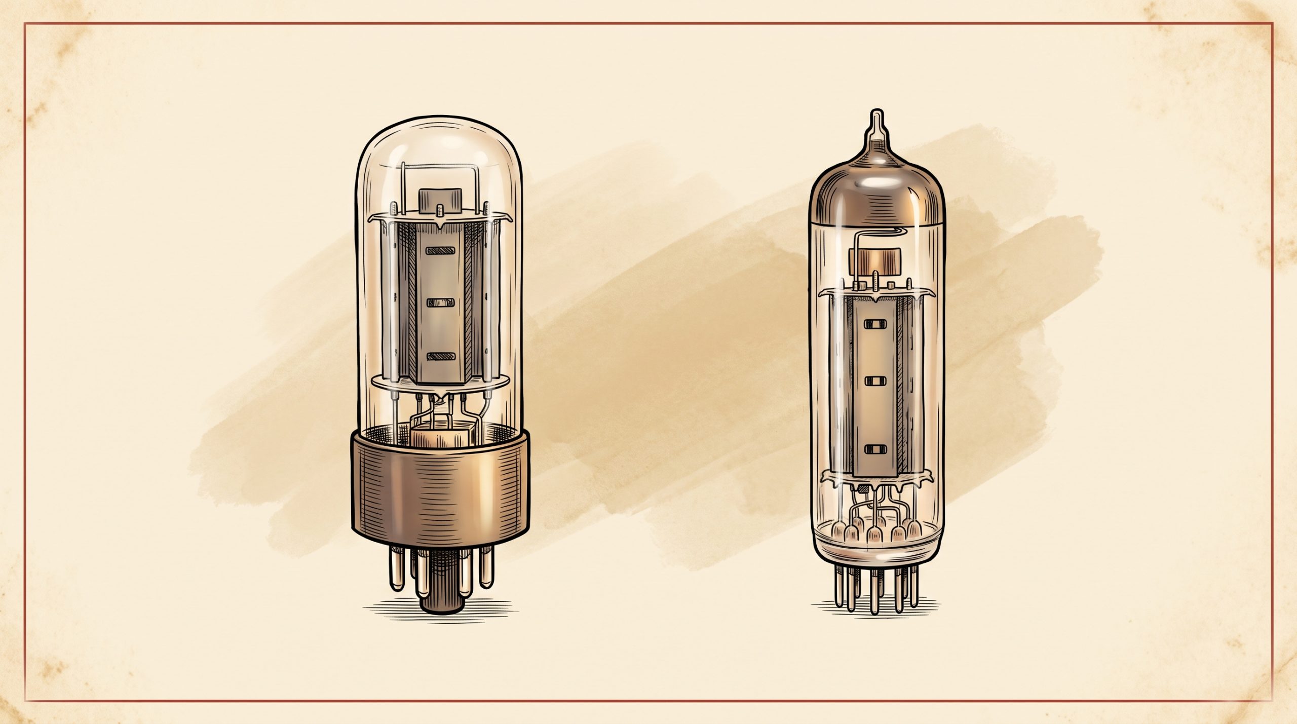 6V6 and EL84 vacuum tubes side-by-side vintage amplifier output tubes