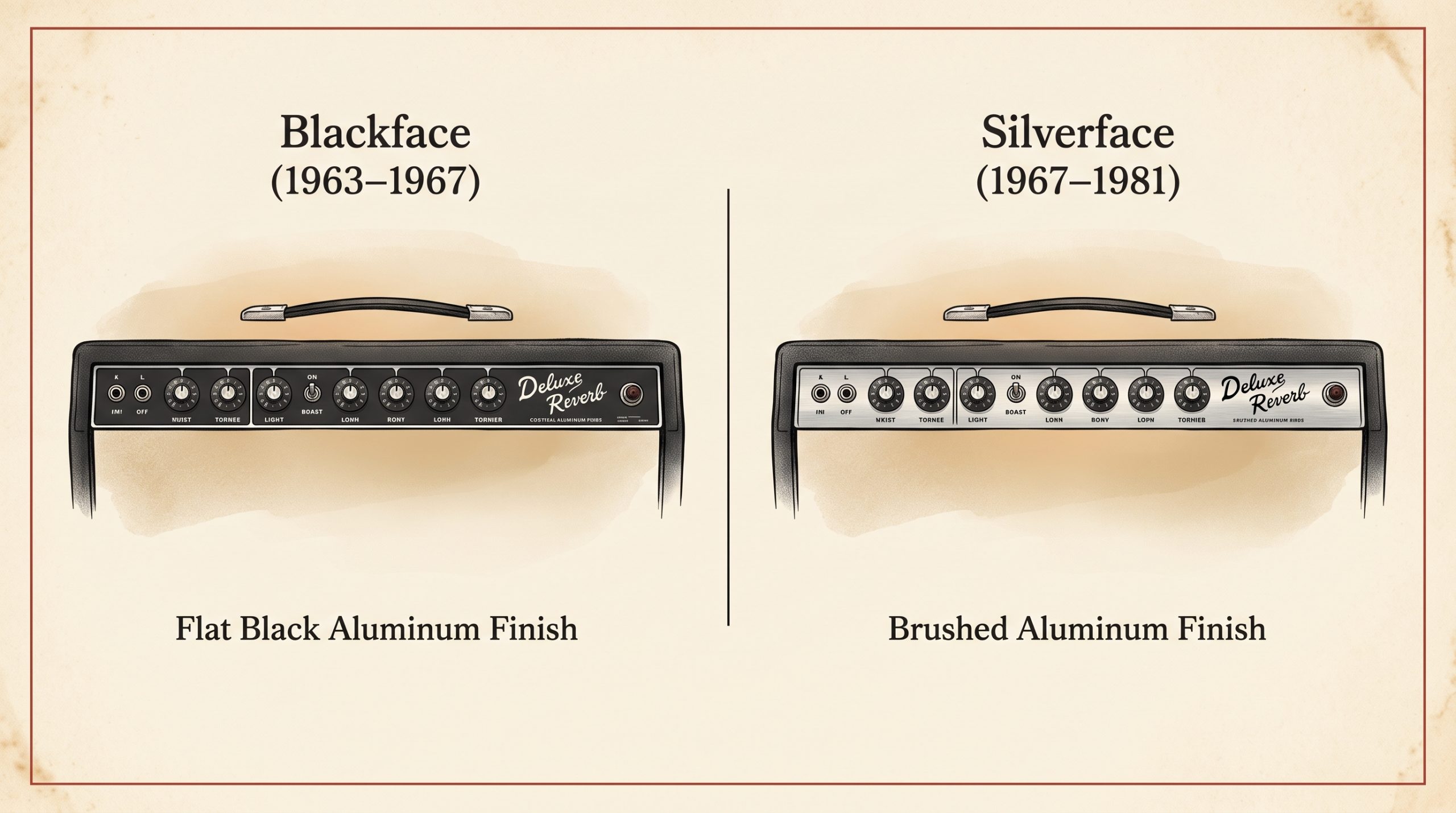 blackface vs silverface control panel design layout lettering differences