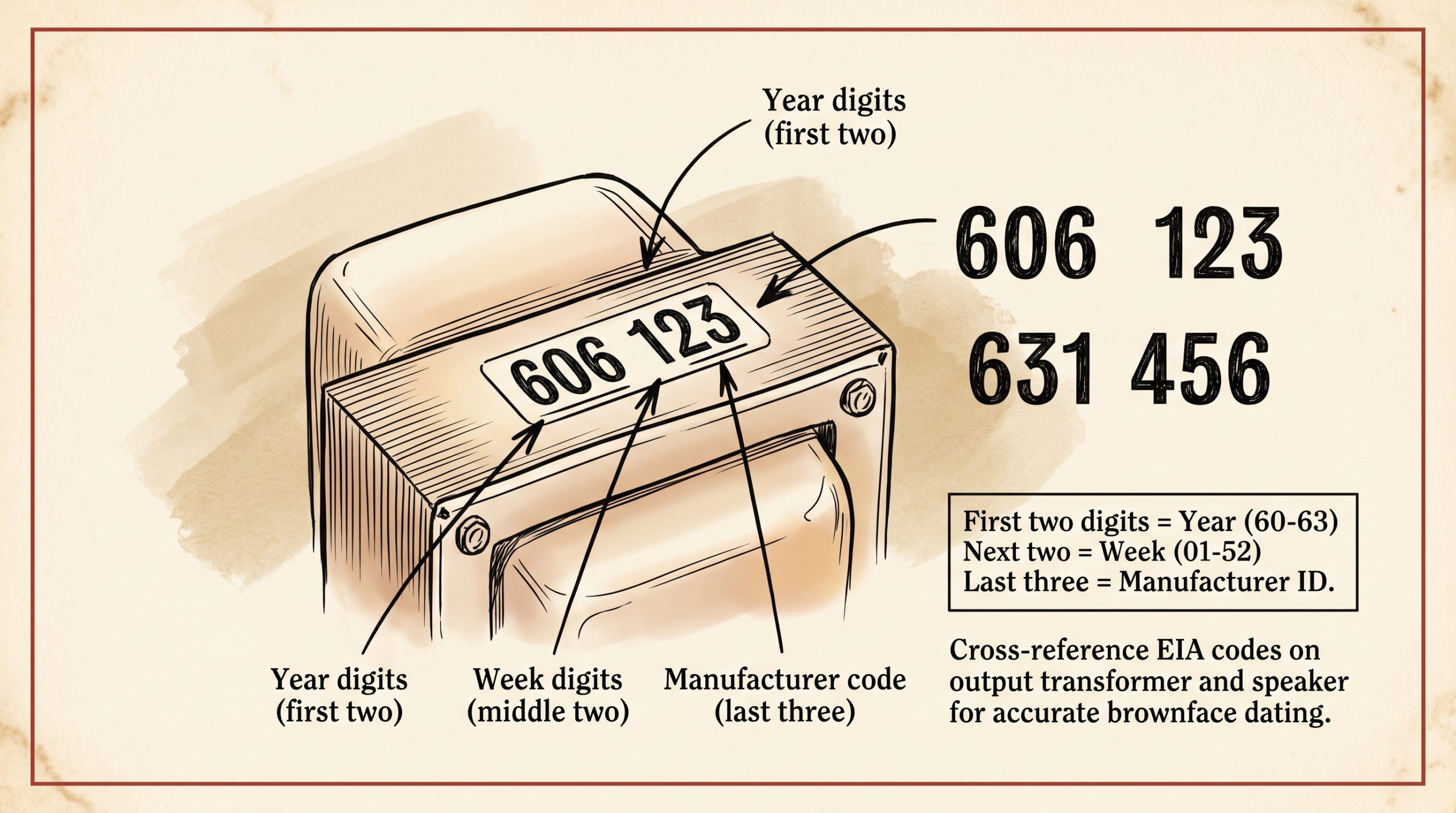 Fender brownface transformer EIA code dating 1960-1963 identification