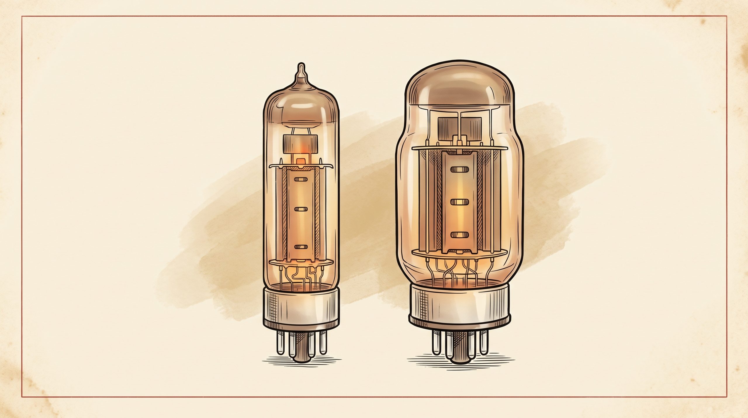 EL34 and KT88 power tubes side-by-side size comparison illustration