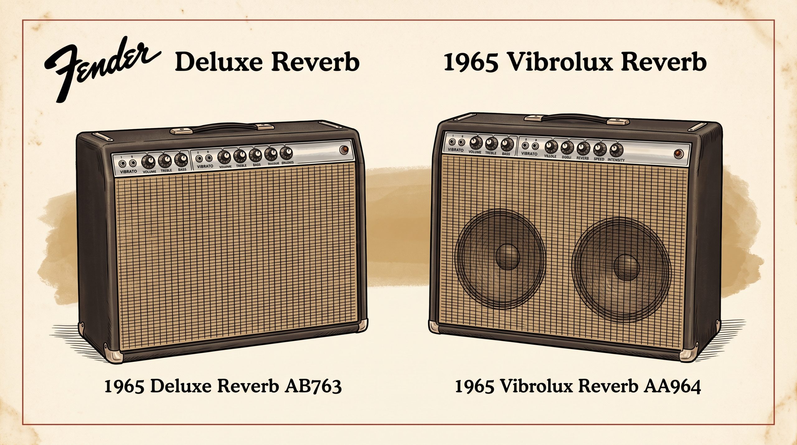 Fender Deluxe Reverb AB763 and Vibrolux Reverb AA964 front panel comparison