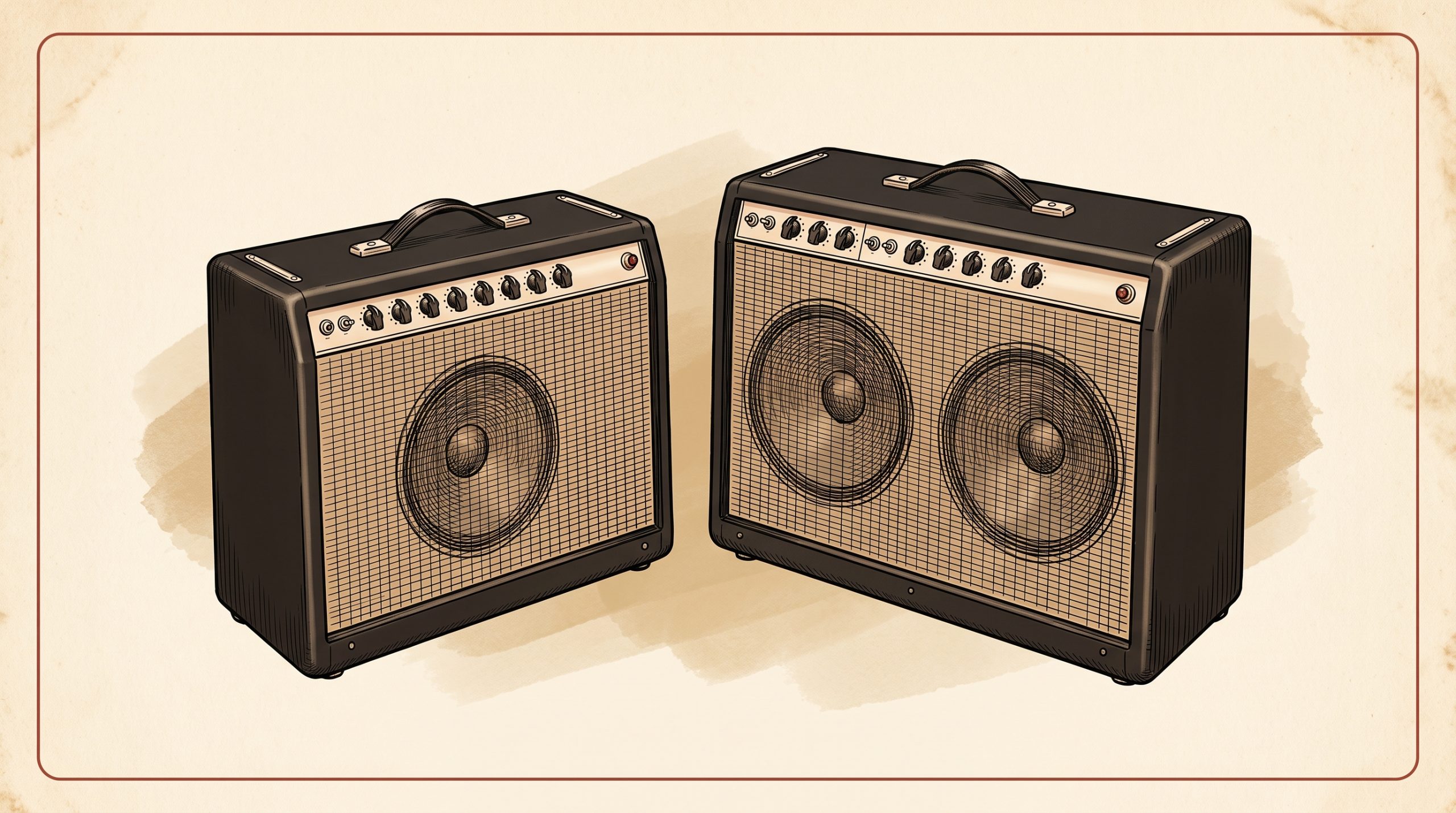 Fender Hot Rod Deluxe 1x12 and Hot Rod DeVille 212 amplifiers angled side view