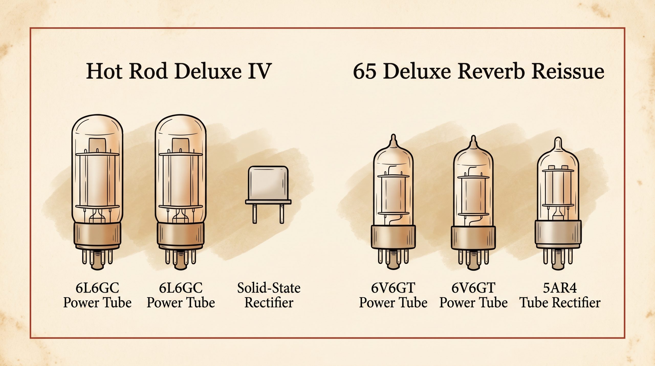 6L6GC solid-state rectifier vs 6V6GT 5AR4 tube rectifier tube complement diagram
