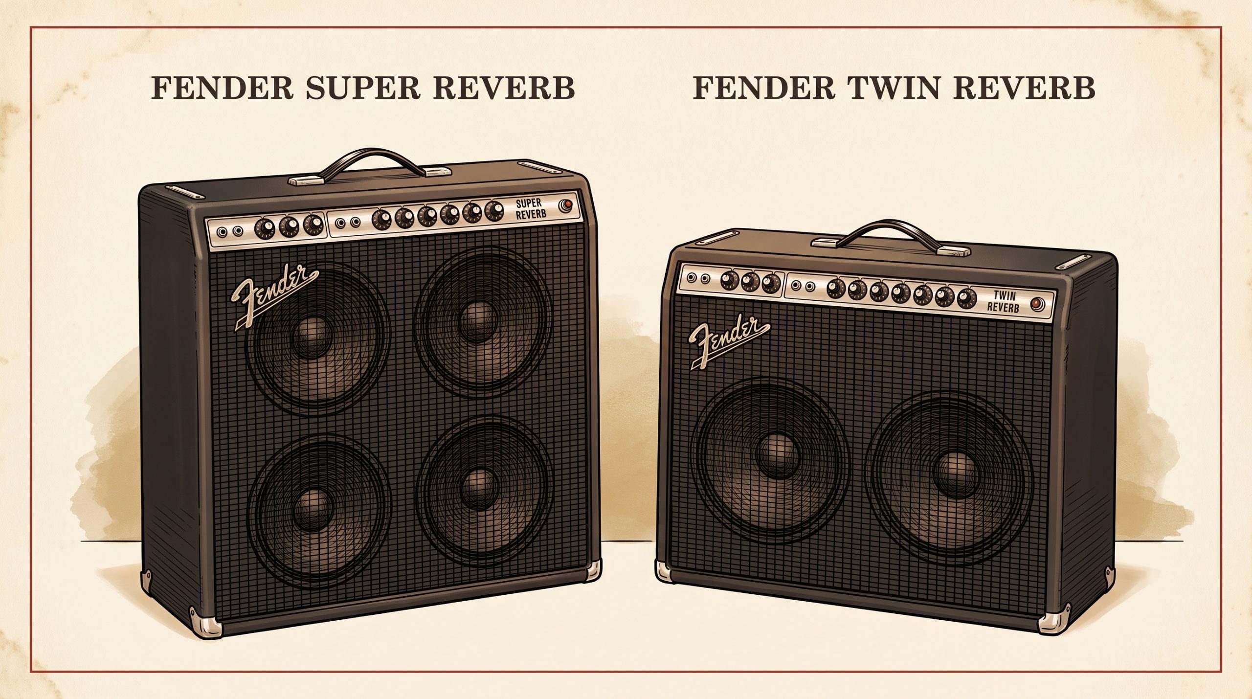 blackface fender super reverb 4x10 and twin reverb 2x12 side-by-side vintage catalog