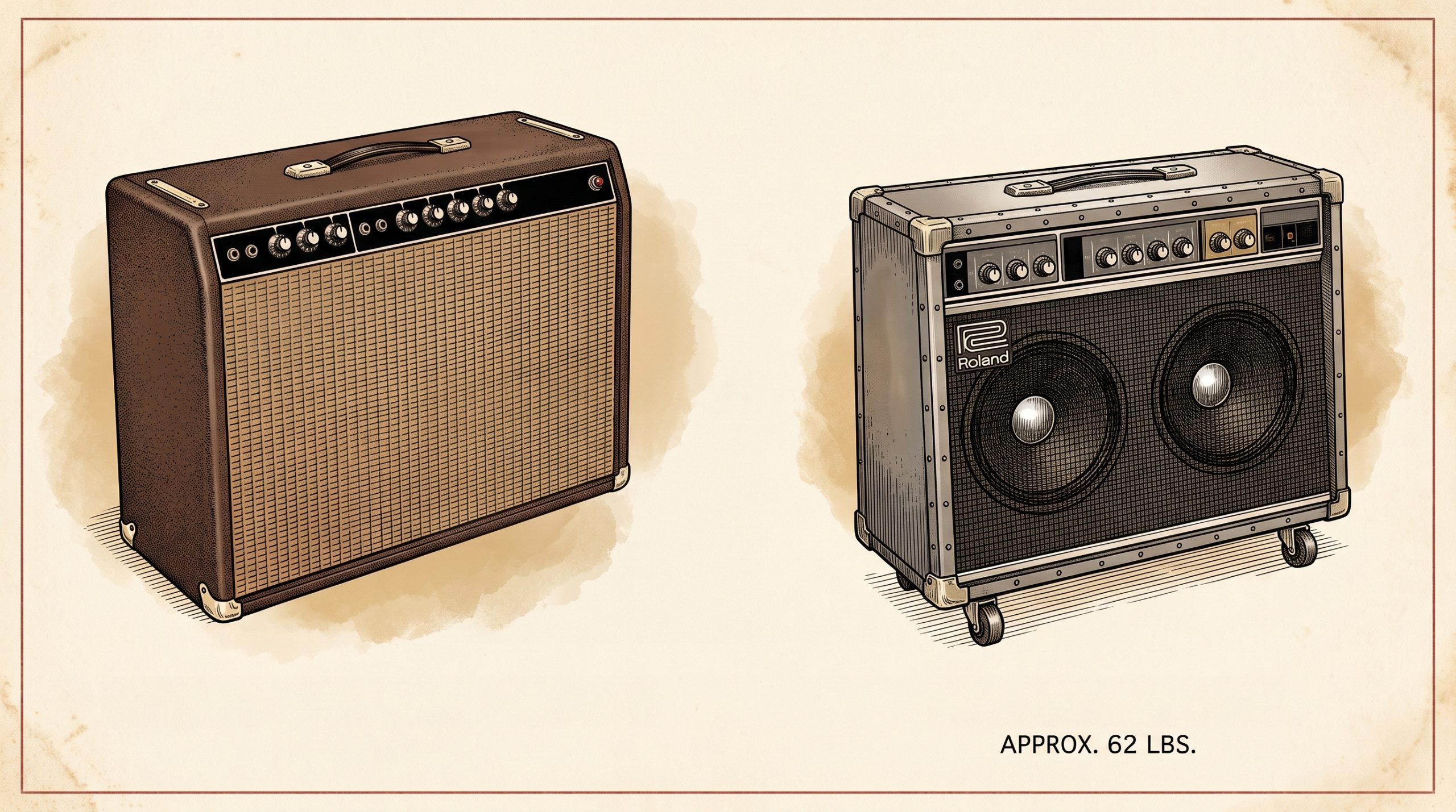 vintage tube amplifier and modern solid-state combo side by side
