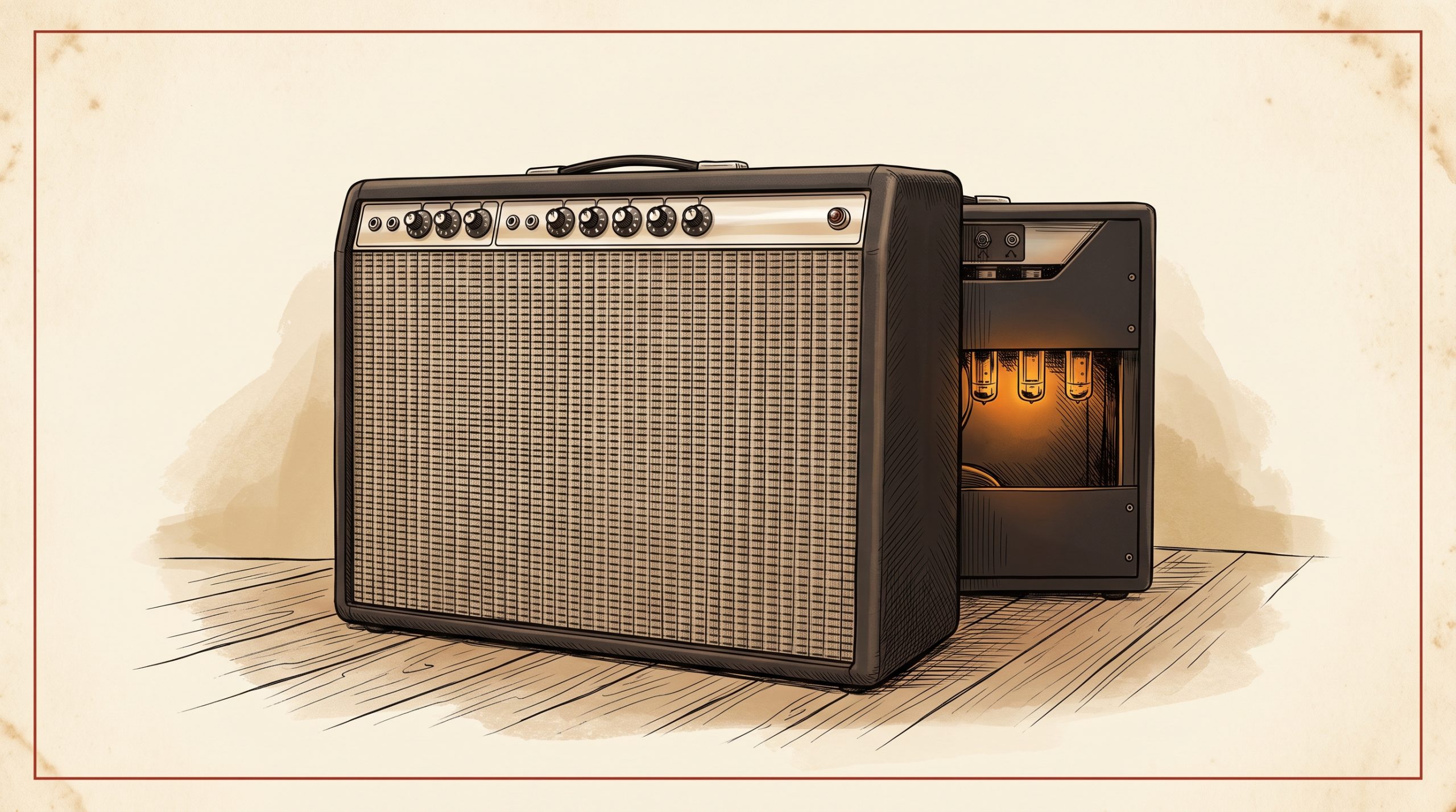 vintage Fender tube amplifier with glowing vacuum tubes warm amber light
